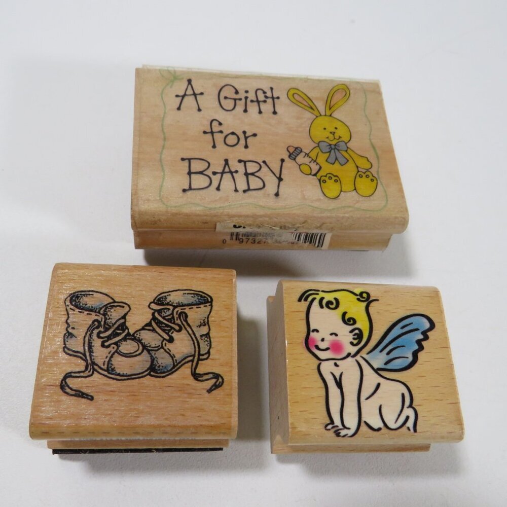 Baby Gift (3) Rubber Stamps Wood Mounted
